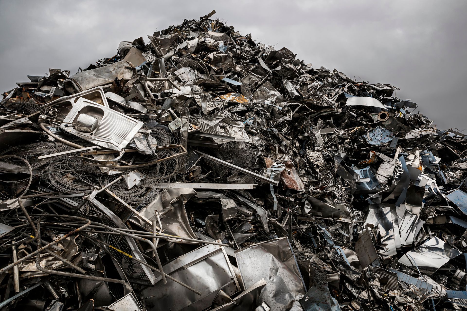 A towering pile of steel scrap ready for processing at Beartown Recycling