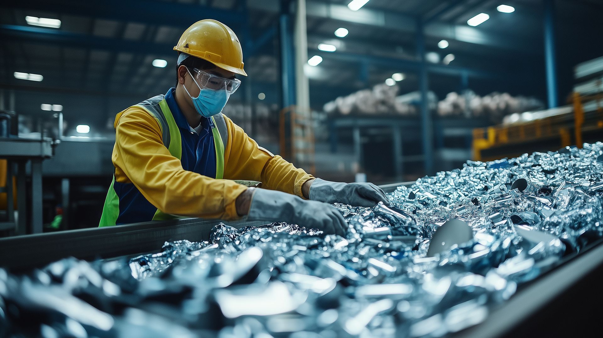 A Beartown Recycling worker sorting scrap metal in the yard